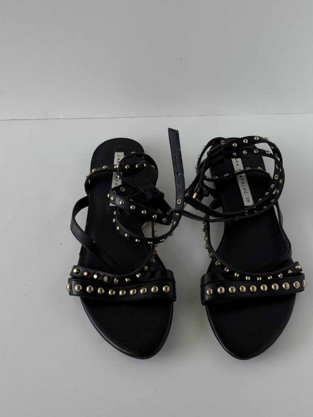 Zara Black Studded Strappy Flat Sandals